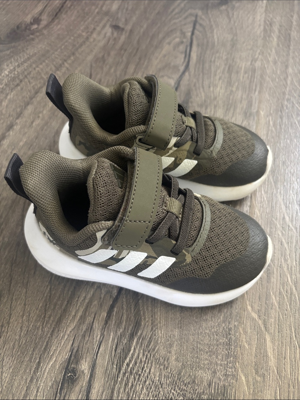 adidas Kids Olive Green Sneakers with White Stripes